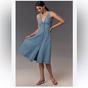 EUC Reformation Sebastian Denim Midi Dress Cotton Savannah Button Front Sz 6